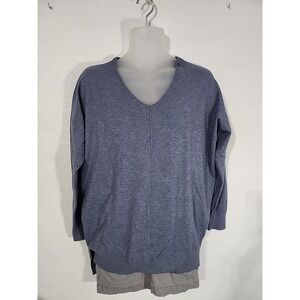 Dreamers by Debut Womens S/M Heather Steel Blue Front Seam V-Neck Sweater